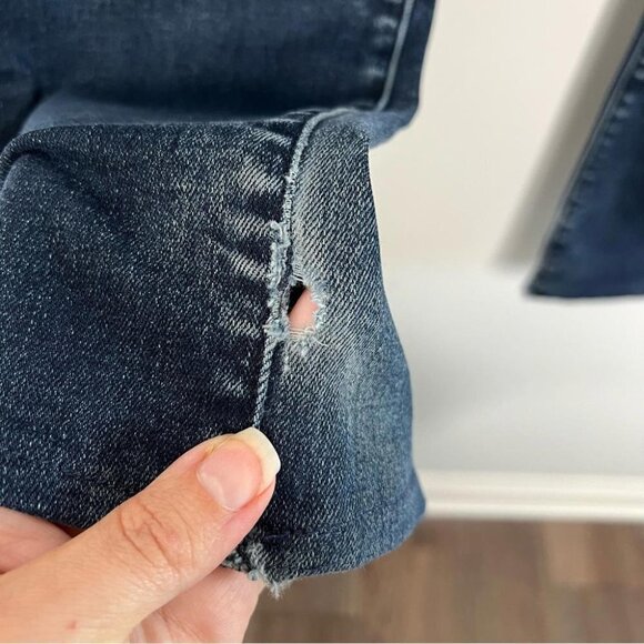 7 For All Mankind Mens Size 33 Slimmy Jeans FLAW Distressed Denim Dark Wash - Picture 6 of 13